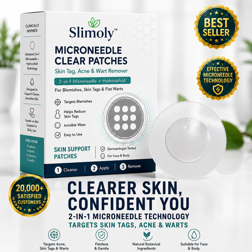 ✨Slimoly®2-in-1 Microneedle & Hydrocolloid Patch🍀| Removes Raised Moles, Acne, Flat Warts & Skin Tags | Helps Improve Wrinkles, Scars & Blemishes | Invisible Patches for Face & Body